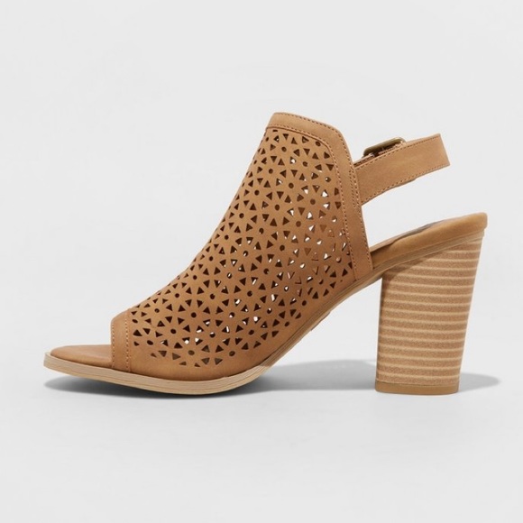 Women’s Slingback Heels Cut Out Cognac Dress Shoe - Picture 2 of 4